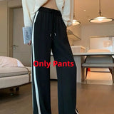 Yipinpay Spring Autumn Women's Tracksuit Set Korean Fashion Short Long-sleeved Sweater+Vest+Casual Wide Leg Pants Three-piece Suit
