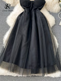 Yipinpay Strapless Backless Sexy Party Dress 2024 Ladies Sleeveless Zipper Design High Quality Classic A Line Mesh Long Dress