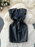 Yipinpay 2024 Strapless Sexy Short Dress Summer Sleeveless Bodycon Hollow Out Fashion Y2K Women Evening PU Leather Slim Dress