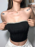 yipinpay Corset Top Diamond Top Women Strapless Crop Top Skinny Backless Tank Top Sexy Outfits Solid Tanks Club Party Y2K Clothes