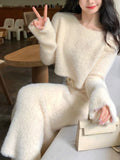 Yipinpay Autumn Sweet Fench Skirt 2 Piece Set Office Lady Casual Slim Skirt + Women Evening Elegant Y2k Sweater Korean Fashion Chic