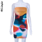 yipinpay Women's Fashion Dresses Sleeveless Tight Dress Summer Printed Streetwear Y2k Vintage Clothes Slim Strapless Mini Bodycon Dresses