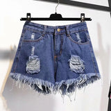 Yipinpay Size Denim With Ruffled Shorts Women's Summer High Waisted Loose Hole Wide Leg Student A-line Hot Pants Basic Short Jeans