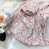 Yipinpay Korean Fashion Midi Skirt Women Vintage Floral Print High Waist Pleated Skirts 2023 Spring Summer Chic A-line Faldas