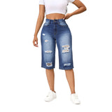 Yipinpay Summer New High Stretch Calf-Length Jeans For Women Fashion Ripped Slim Fit Butt Lift Denim Straight Legs Casual Clothing