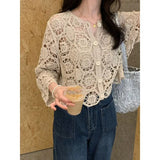 Yipinpay version of chic niche sweet hollow knit jacket cardigan women's autumn new embroidered lace long sleeved top trend