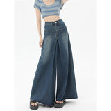 yipinpay High Waist Women Jeans Vintage American Fashion Streetwear Wide Leg Female Denim Trouser Slouchy Baggy Straight Denim Pants