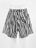 Yipinpay Streetwear Zebra Printing Shorts Women Fashion 2023 High Waist Shorts Contrast Loose Wide Legs Hot Pants Summer Lady