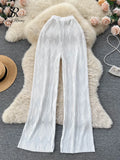 Yipinpay Pleated Vintage Striped Long Pants Fashion Spring High Waist Wide Leg Trousers Women Streetwear Solid Casual Pants