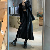 Yipinpay Line High Waist Y2k Vintage Black Open Line Skirts Women Midi Long Faldas Largas Spring Streetwear Dark Goth Harajuku