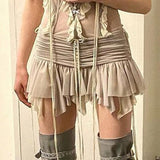 Yipinpay Fairy Grunge Tulle Mini Skirt Women 2023 Summer New Ruffle Irregular Bow Patchwork Low Waist Grey Y2K Skirt Gothic Style 920