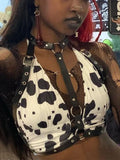 Yipinpay Streetwear Y2k Cow Camis Women Dark Gothic Hollow Out Backless Crop Tank Top Harajuku Vintage Sexy Grunge Emo Alt Outfit