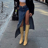 yipinpay Maxi Skirt Women Side Slit Skirts Streetwear Y2k Fashion Solid Color High Waist Split Long Skirts Summer Women's Clothing