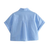 Yipinpay 2023 Woman Cropped Shirt Women Summer Crop Tops For Women Button Up Women's Short Sleeve Shirt White Black Loose Blouses