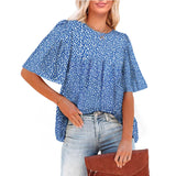 Yipinpay Women's Flower Shirt Top Fashion Summer O-Neck Blouse Short Sleeve Shirts Elegant Casual Loose Tops Blouses For Women Clothing