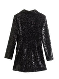 Yipinpay Black Sequin Blazer Woman Glitter Long Blazer Women Double Breasted Elegant Suits For Women 2023 Long Sleeve Women's Jacket