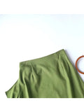 Yipinpay 2024 New Women Green Linen Cotton Wrap Midi Skirt Vintage Ladies High Waist Summer Faldas Mujer