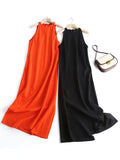 Yipinpay New Fashion Women Sleeveless O Neck Linen Long Dress Sexy Side Slits Ladies Casual Summer Dresses