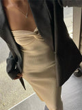Yipinpay Strapless Knit Maxi Dresses For Women Summer Beach Party Bodycon Dress Off-Shoulder Twist Knitting Evening Backless Dress