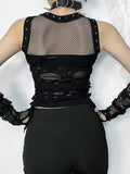 Yipinpay Cyber Y2k Hole Vest Women Streetwear Harajuku Vintage Gothic Sexy O-neck Mesh Patchwork See Through Crop Tank Tops Femme