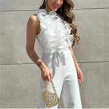 Yipinpay Ruffle Black Jumpsuit Women Elegant Long Jumpsuits Woman 2023 Sleeveless Party Summer Woman Jumpsuit New Women's Overalls