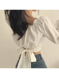 Yipinpay Blouse French Elegant Sweet Jumper 2024 New Korean Cute Age Reduction Retro Bow Top Fashion Trend Versatile Female Wear