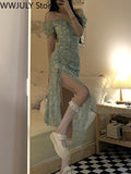 Yipinpay Summer Short Sleeve Elegant Floral Dress Woman Slim Casual Sexy Midi Dress Beach Party One Piece Dress Korean Fashion Chic
