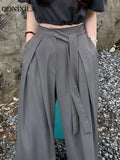 Yipinpay Summer Autumn Korean Fashion Chic Women's Pants Elegant High Waist Bandage Design Loose Wide Leg Woman Trousers with Laces