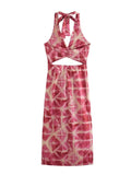 Yipinpay Print Halter Long Dress Women Cut Out Backless Dress Woman Off Shoulder Summer Party Dresses For Women Knot Evening Dresses