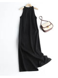 Yipinpay New Fashion Women Sleeveless O Neck Linen Long Dress Sexy Side Slits Ladies Casual Summer Dresses