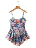 Yipinpay Vintage Multicolor Floral Print Sexy Sling Dress Women Summer Chiffon Super-Short Dress Holiday Beach Sundress Vestido