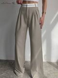 Yipinpay Patchwork Women Baggy Pants Spring 2023 Pleated Classy Black Trousers Streetwear Contrast Mid Waist Loose Pants Lady
