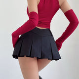 Yipinpay Pleated Mini Skirt Women V-shaped Low Rise Summer 2023 Sexy Vintage Y2k Solid A-line Miniskirt Korean Acubi Fashion