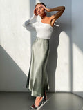 Yipinpay Purple Elegant Women Satin Party Skirts A-Line High Waist Ladies Long Skirt Evening Female Maxi Skirts Loose Summer