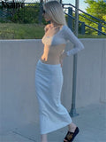 yipinpay Sexy Knitted Skirt Women Two Piece Set Long Sleeve Slim Crop Tops Autumn And Long Wrap Club Skirt High Waist Suit 2023