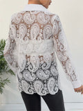 Yipinpay Summer Lace V-neck Women's Top New Long Sleeve Retro White Casual Women Shirt Patchwork Fashion Blouses Fammal Clothing