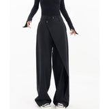 yipinpay Women Suit Pants Fold High Waist American Vintage Baggy Pants Streetwear Style Fashion Female Straight Wide Leg Trouser
