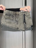 Yipinpay Design Fashion Patchwork Striped Skirt Women Denim Short Skirt Bottoms High Waist Sexy Korean Grey Hiphop Punk Streetwear