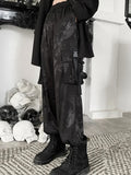 Yipinpay Vintage Harajuku Cargo Pants Women Dark Goth Streetwear Dragon Printed Buckle Patchwork High Waist Loose Casual Trousers