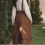 Yipinpay Vintage Long Skirts Women Kawaii Lolita Bandage Bow High Waist Ruffle Patchwork Elegant Midi Suspender Skirt Mori Girl