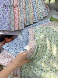 yipinpay 2023 Summer Chiffon Skirts Women Kawaii Korean Casual Elegant High Waist A-line Skirt Female Floral Print Sweet Faldas