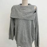 Yipinpay Korean Chic Women Sweater Elegant Hollow Out Off Shoulder Patchwork Loose Knitted Tops Office Lady Fashion Pullover