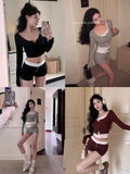 Yipinpay Hot Girl Casual Suit Women's Spring Camisole Vest Cardigan High Waisted Shorts Three-piece Set Fashion Female Clothes