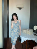 Yipinpay Vintage Sexy Dresses Women Lace Embroidery Sleeveless V Neck Summer New Slim Backless Elegant Dress Female Party