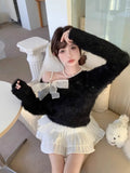Yipinpay Knitted Crop Tops Women Vintage Bow Slash Neck Off Shoulder Sweater Vintage Ins Fashion Female Sexy Pullover Sweet