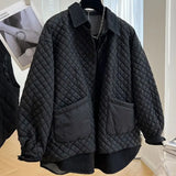 Yipinpay Winter New Diamond Plaid Cotton Coat Denim Shirt Patchwork Fake Two Piece Black Parkas Puffer Jacket Ropa Mujer Top