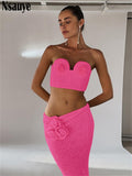 yipinpay Casual Beach Summer Outfits Holiday Women Y2K Knitted Bra Crop Tops And Long Sexy Fashion Party Club Skirt Two Piece Set