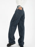 yipinpay Blue Womens Jeans High Waist Vintage Straight Baggy Denim Pants Streetwear American Style Fashion Wide Leg Denim Trouser