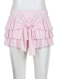 Yipinpay New Pink Casual Sweet Solid Bow A-Line Skirt with Skirt Slim Low-Waisted Mini Skirts Women Fashion Streetwear Ladies Chic