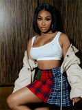 Yipinpay Simenual 2000s Aesthetics Lattice Printed Zip Mini Skirts Sexy E-Girl Streetwear Bottoms Kawaii Pleated Skirt Women Y2K Clothes